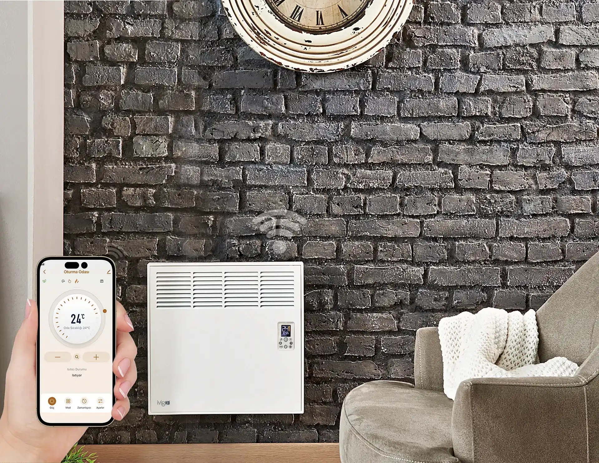 İVİGO EPK 500 Watt Profesyonel Wi-Fi Konvektör Isıtıcı Beyaz Ayak + Askılı