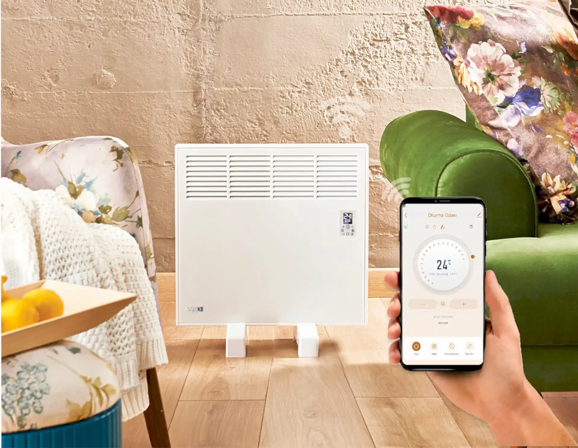 İVİGO EPK 500 Watt Profesyonel Wi-Fi Konvektör Isıtıcı Beyaz Ayaklı