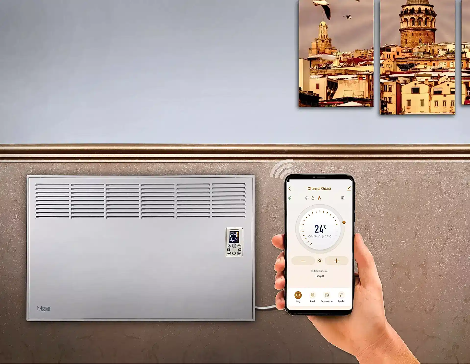 İVİGO EPK 1500 Watt Profesyonel Wi-Fi Konvektör Isıtıcı Beyaz Ayak + Askılı