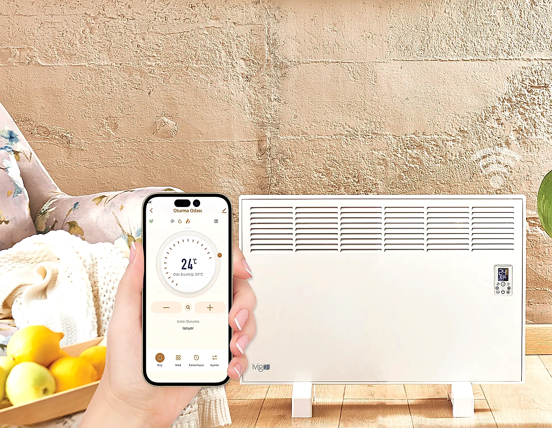 İVİGO EPK 1000 Watt Profesyonel Wi-Fi Konvektör Isıtıcı Beyaz Ayaklı