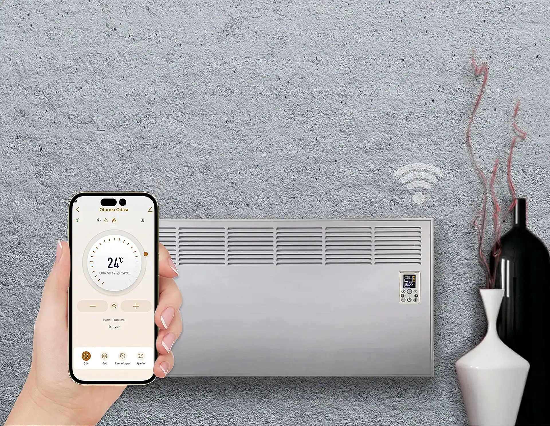 İVİGO EPK 2500 Watt Profesyonel Wi-Fi Konvektör Isıtıcı Beyaz Ayak + Askılı