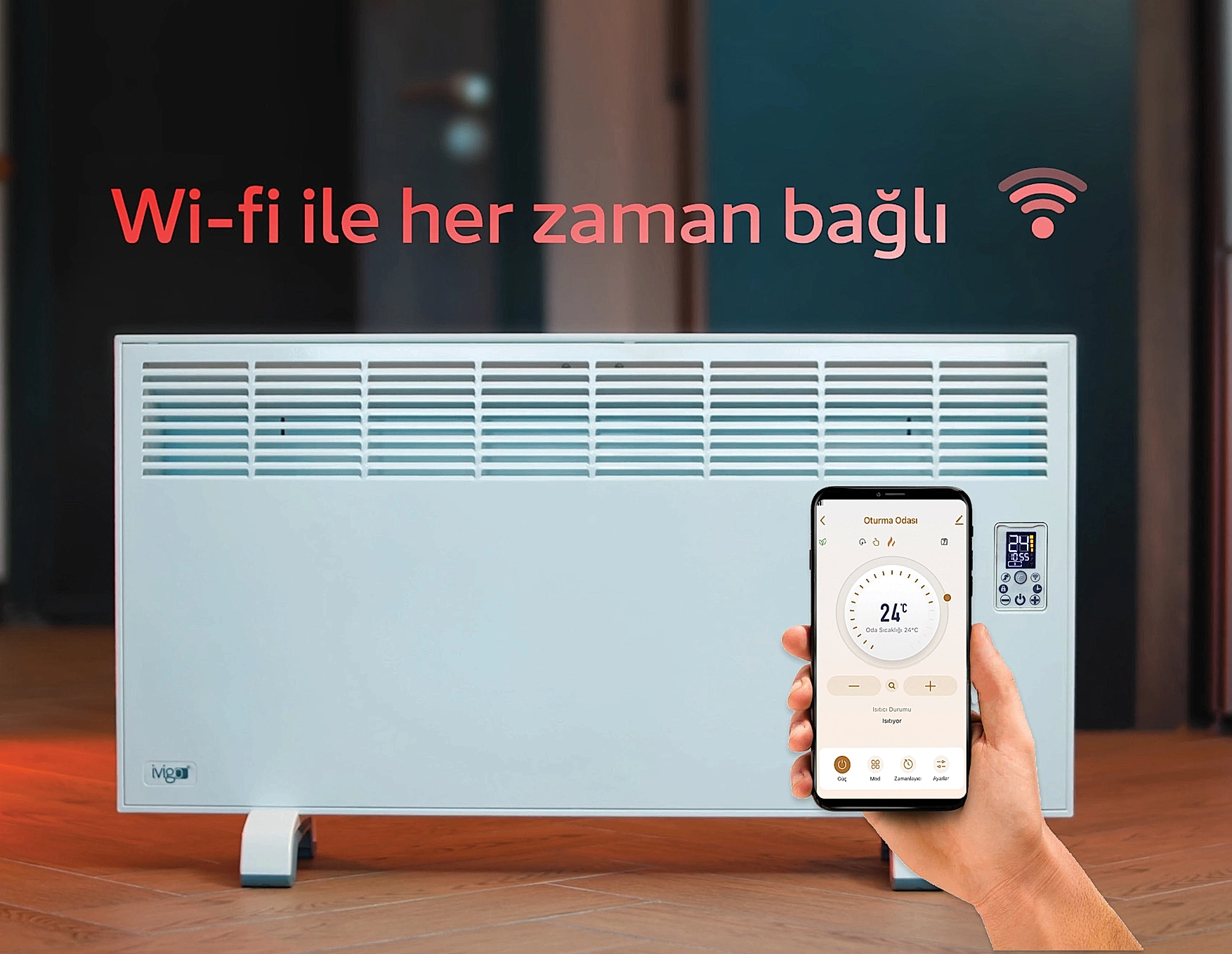 İVİGO EPK 2500 Watt Profesyonel Wi-Fi  Konvektör Isıtıcı Beyaz Ayaklı