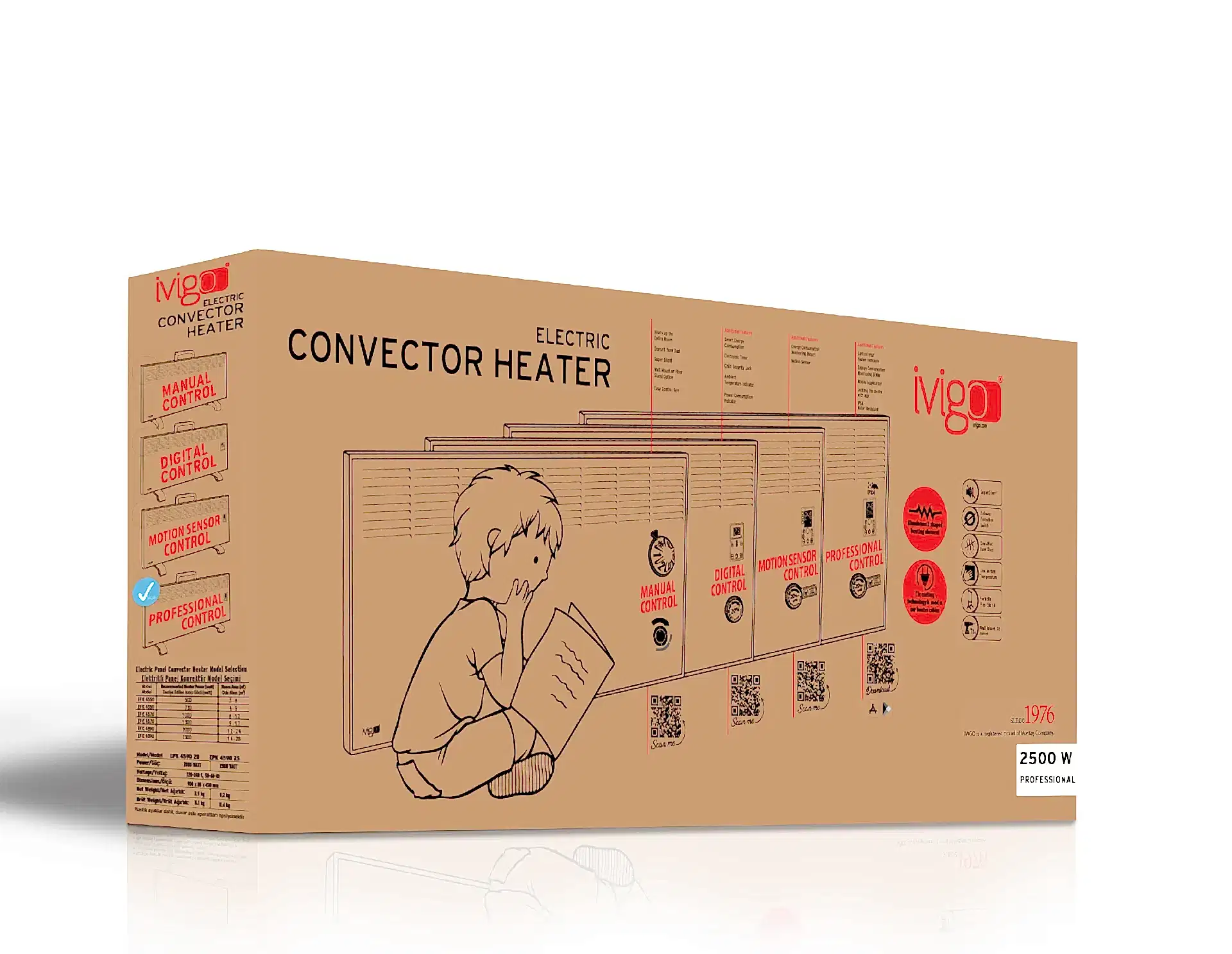 İVİGO EPK 2500 Watt Profesyonel Wi-Fi Konvektör Isıtıcı Beyaz Ayak + Askılı